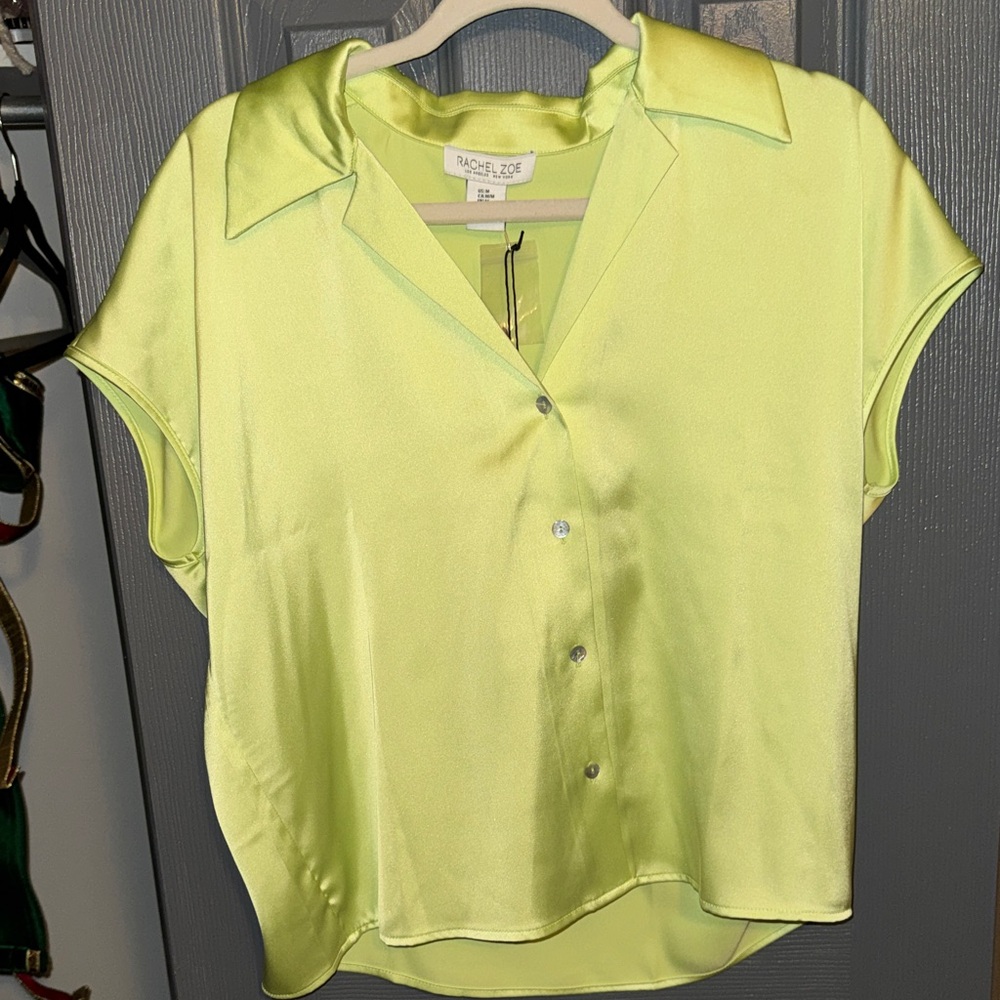 Rachel Zoe Women's Light Green Satin Button Down Shirt